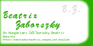 beatrix zaborszky business card